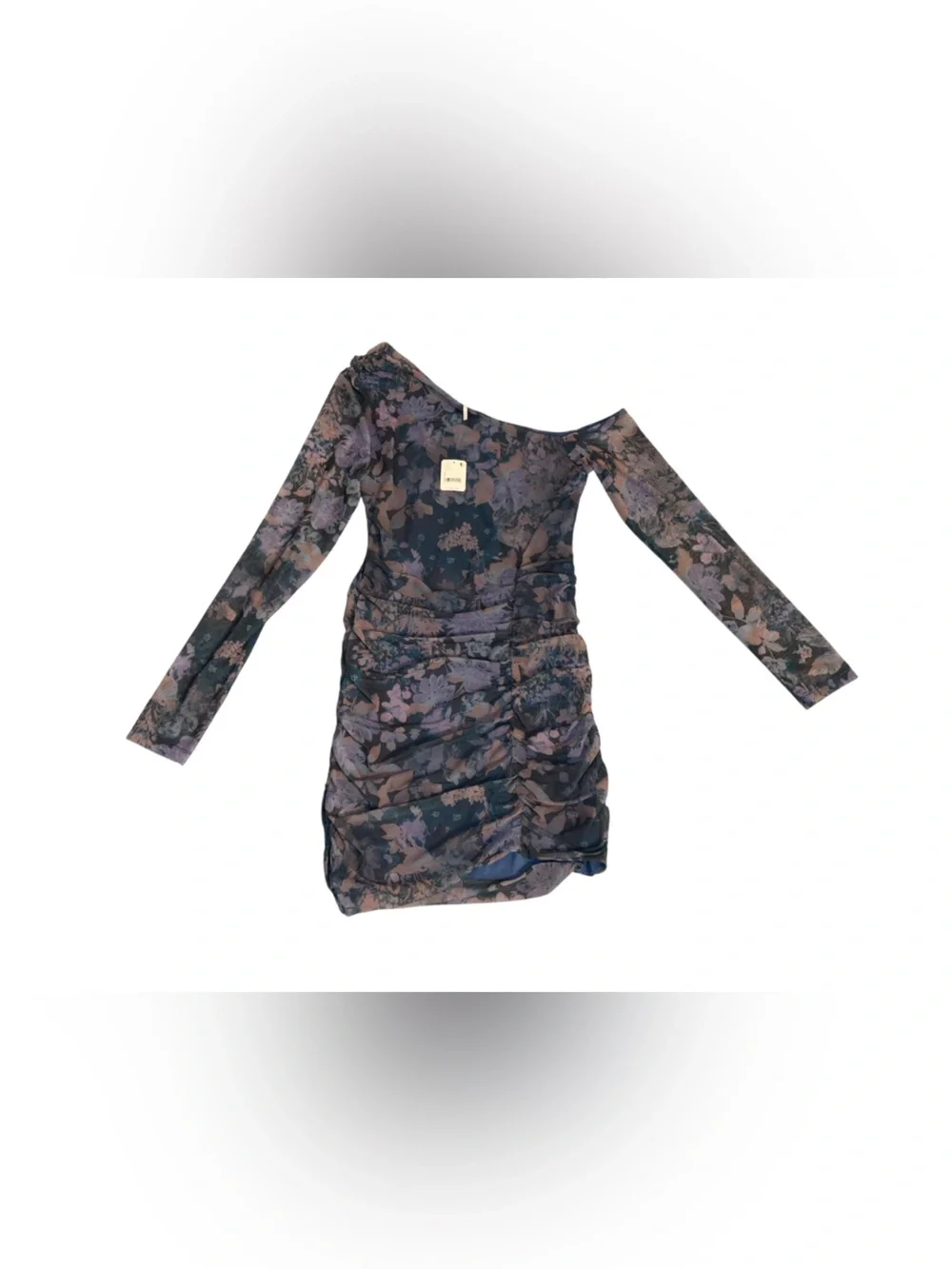 NWT women FREE PEOPLE blue floral mesh off the shoulder long sleeve mini dress s